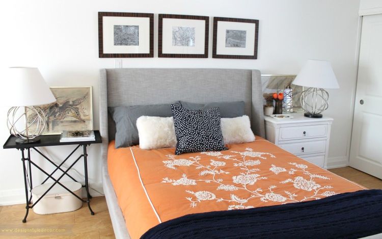 Нічний столик і приліжкова тумбочка контрастних кольорів в дизайні спальні