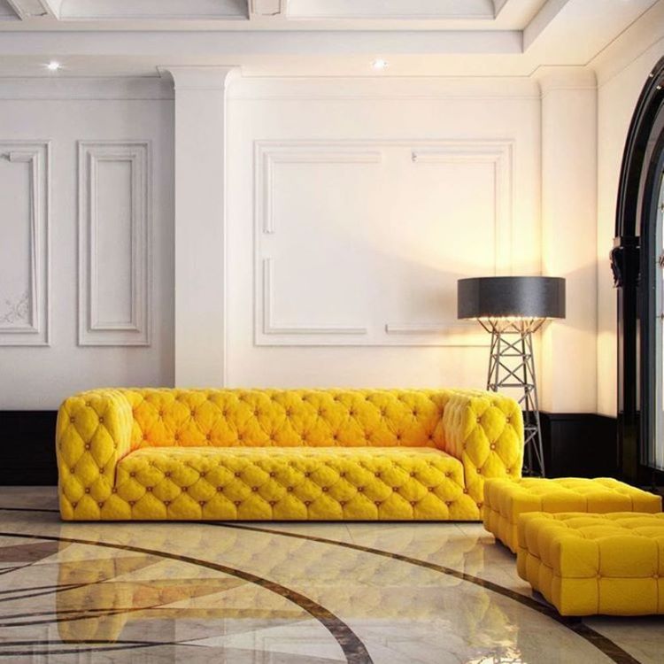 Оптимістичний диван з оббивкою сонячного жовтого кольору