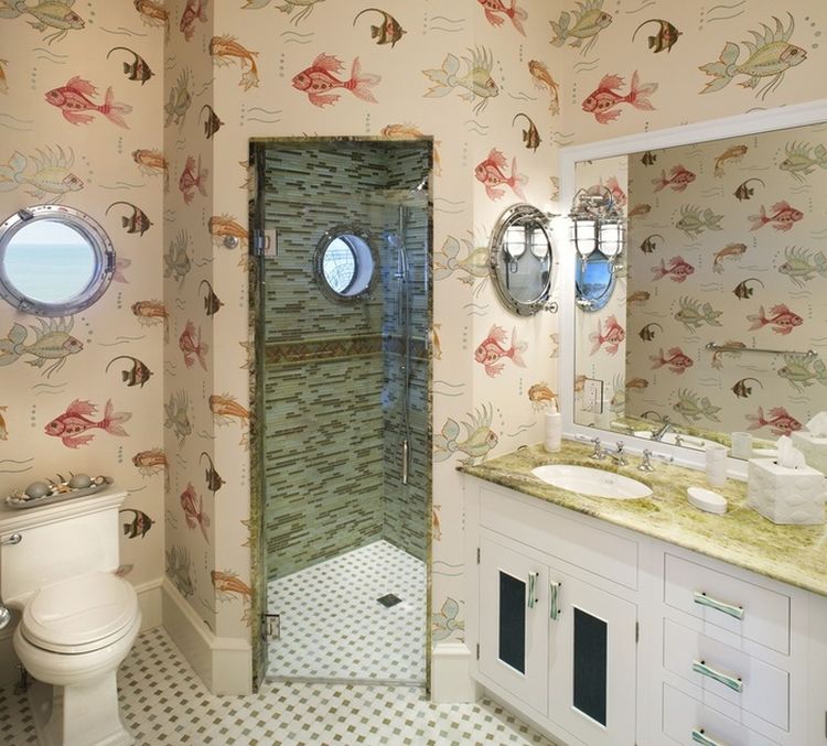 Шпалери у ванній кімнаті з оригінальним дизайнерським малюнком