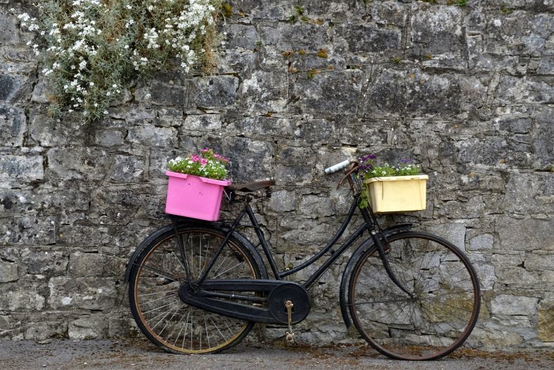 Велосипед + пластикові контейнери - мінімум витрат для створення декоративної квіткової композиції