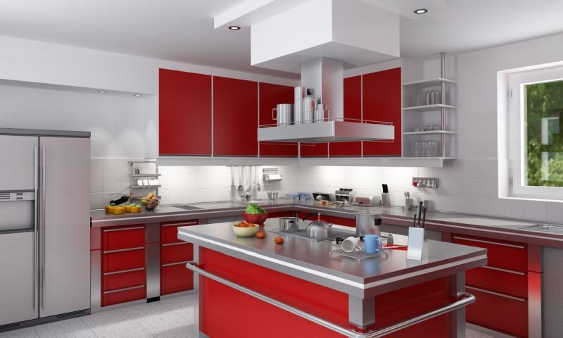 Сучасний дизайн кухні у червоно-білій палітрі